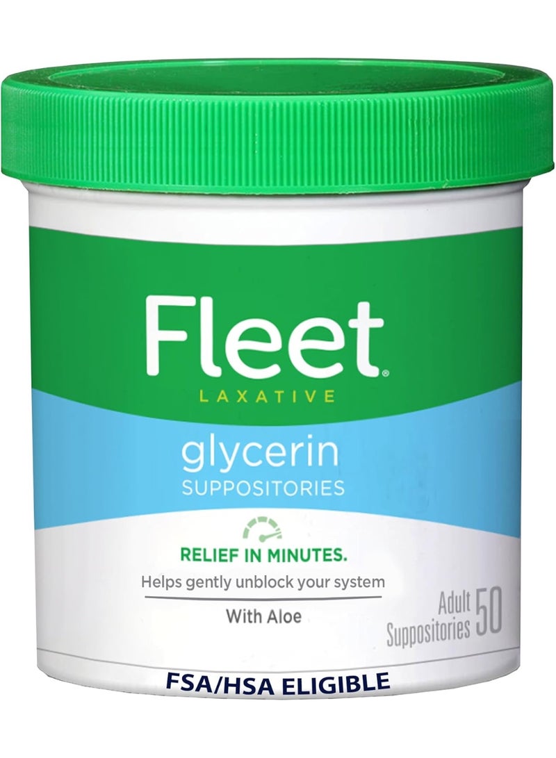 Fleet Glycerin Suppositories for Constipation Relief, Fast and Effective Stimulant-Free Laxative with Aloe Vera, 50 Count Jar
